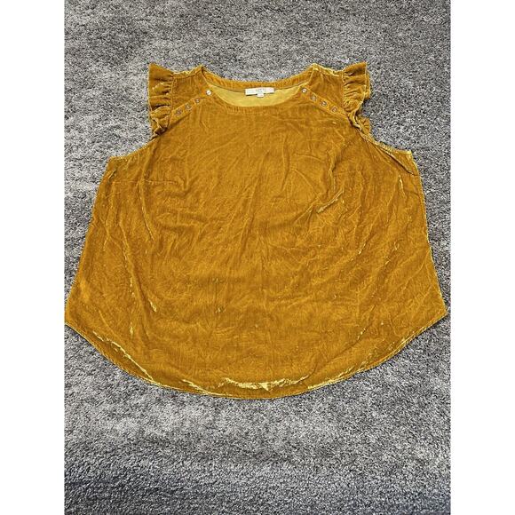 LOFT Plus Sz 22 Ruffle Sleeveless Velour Velvet Top Gold Party Holiday Workwear - Picture 1 of 10